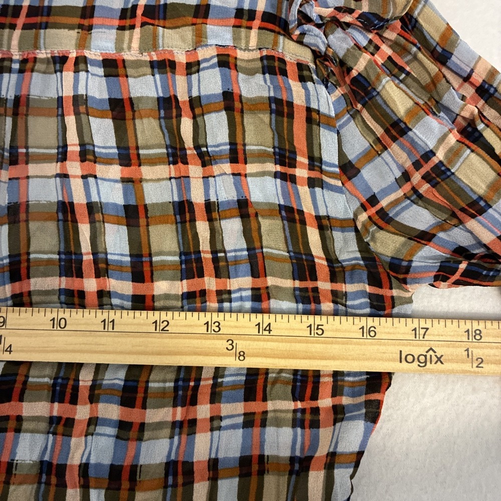 Maeve Anthropologie Laila Blouse Womens Size 2 Plaid Ruffle‎ Sheer Prairie Wrap - Picture 10 of 12